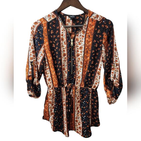 Rue 21 Floral Print Hippie Boho Zip up Top Blouse Small - Picture 1 of 4